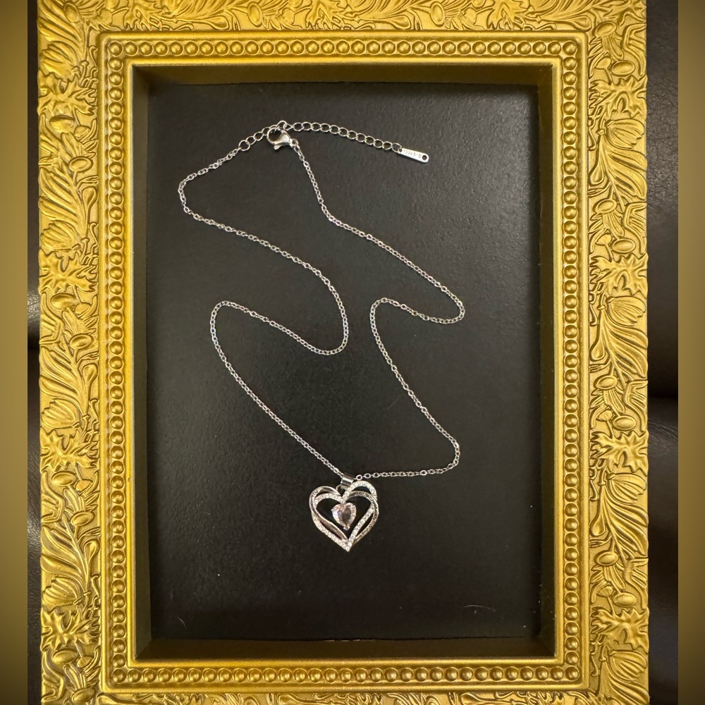 Silvertone with Pink Heart Memory Necklace - “Love You For Always & Forever”NWOT - Picture 2 of 4